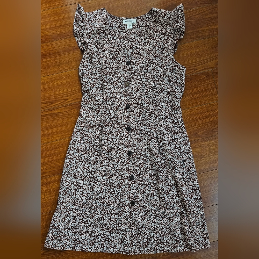 Floral Button-Down Dress Sundress Brown Flowers Sundress Flowy Boho Dress Large